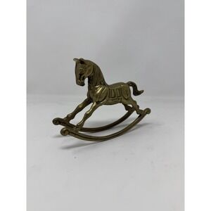 Vintage Solid Brass Rocking Horse Figurine Heavy 7" Mid Century Decor Statue